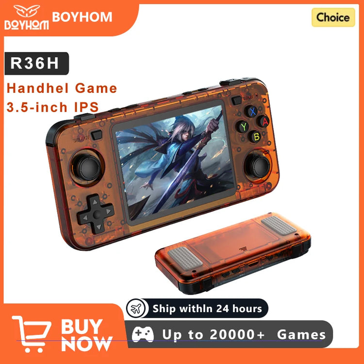 BOYHOM New R36H Handheld Game Console 3.5-Inch IPS Screen Linux RK3326 Retro Video Games Player 3000 Mah 64G 10000+ Classic Game