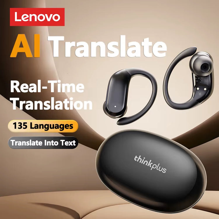 AI Translator Earbud Lenovo XT55 OWS Bluetooth 5.4 Wireless Noise Reduction HD Call Translation Headphones for Travel with Mic