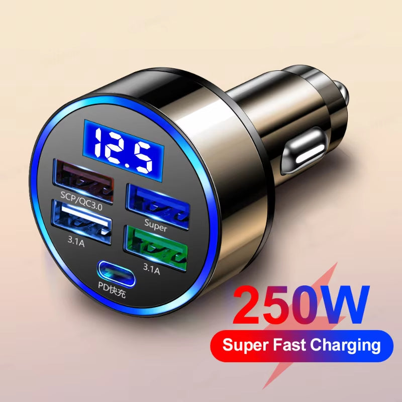 5 Ports USB Car Charge 250W Quick 7A Mini Fast Charging for Iphone 11 Xiaomi Huawei Mobile Phone Charger Adapter in Car