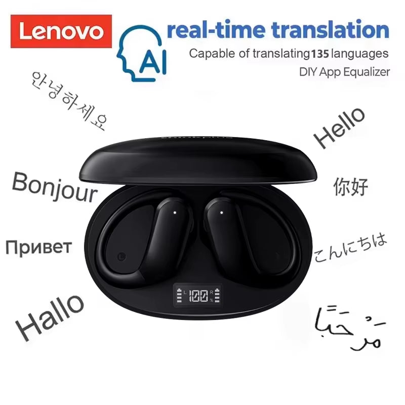 AI Translator Earbud Lenovo XT55 OWS Bluetooth 5.4 Wireless Noise Reduction HD Call Translation Headphones for Travel with Mic