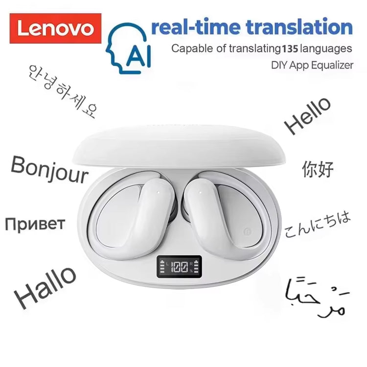 AI Translator Earbud Lenovo XT55 OWS Bluetooth 5.4 Wireless Noise Reduction HD Call Translation Headphones for Travel with Mic