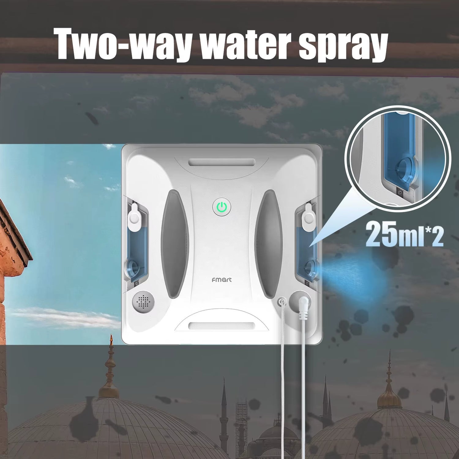 Two-Way Water Spray Smart Robot Window Washer W6 Anti-Drop 10 Language Options Remote Control Electric for Household Car Use