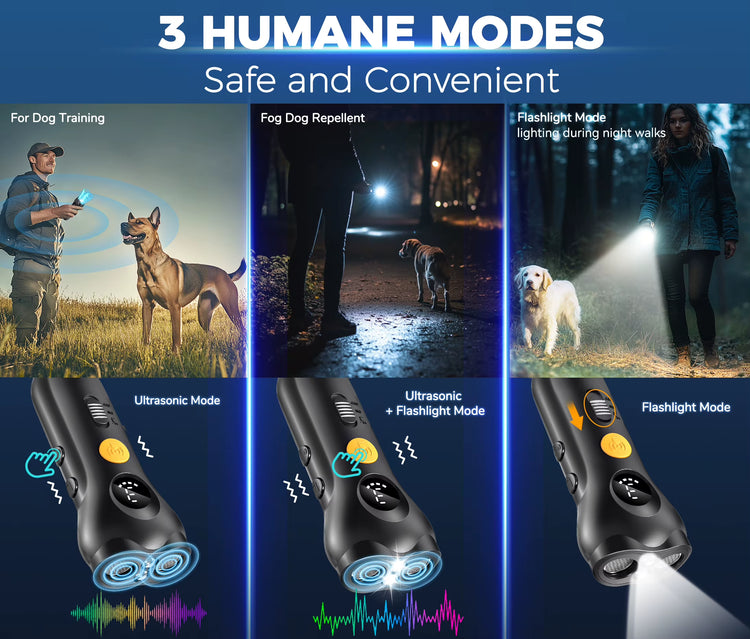 2025 Factory Wholesale 50Ft Dog Repeller Ultrasonic with 3 Training Modes 2 Flashlight Modes Humane Device for Dog Bark Control