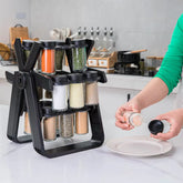 Rotating Double-Tiered Ferris Wheel Spice Organizer Rack Kitchen Storage Accessories