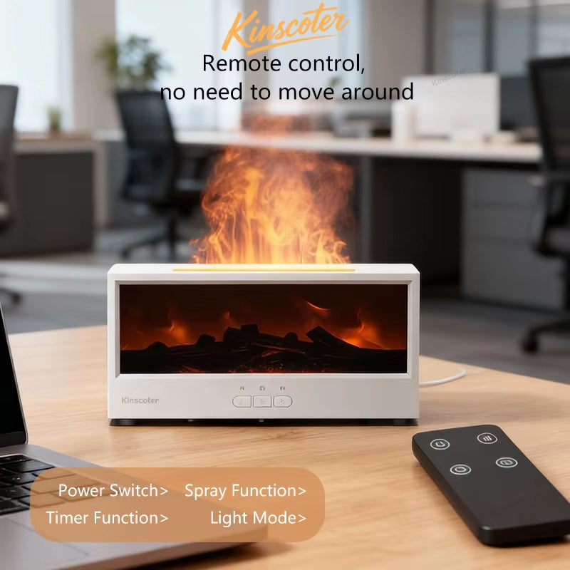 Simulated Fireplace Aroma Diffuser Essential Oil Flame Air Humidifier Remote Control Colorful Ambiance Night Light Creative Gift