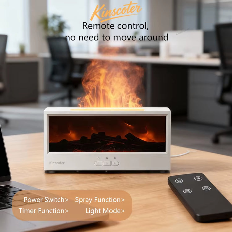 Simulated Fireplace Aroma Diffuser Essential Oil Flame Air Humidifier Remote Control Colorful Ambiance Night Light Creative Gift