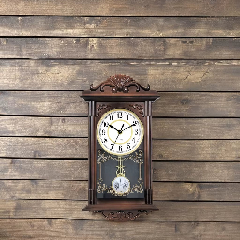 Home Decorative European Retro Wooden Plastic Pendulum Hot Sale Gift Plastic Wall Clock