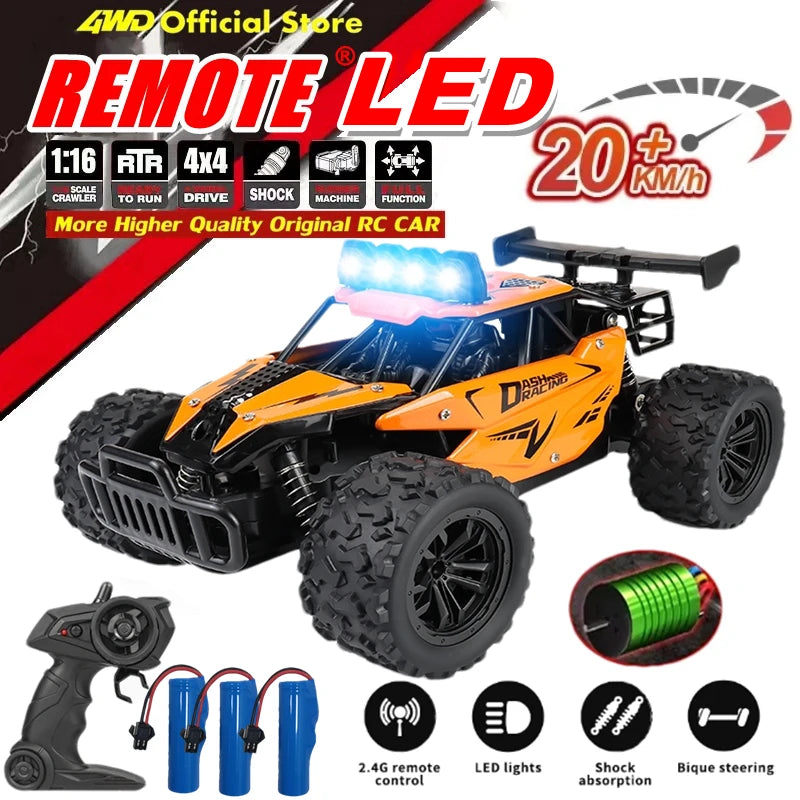 Remote Control Car RC Drift Racing 1:16 Vehicle off Road Alloy 2.4G Radio High-Speed Trucks with LED Light Climbing Gift Kid Toy