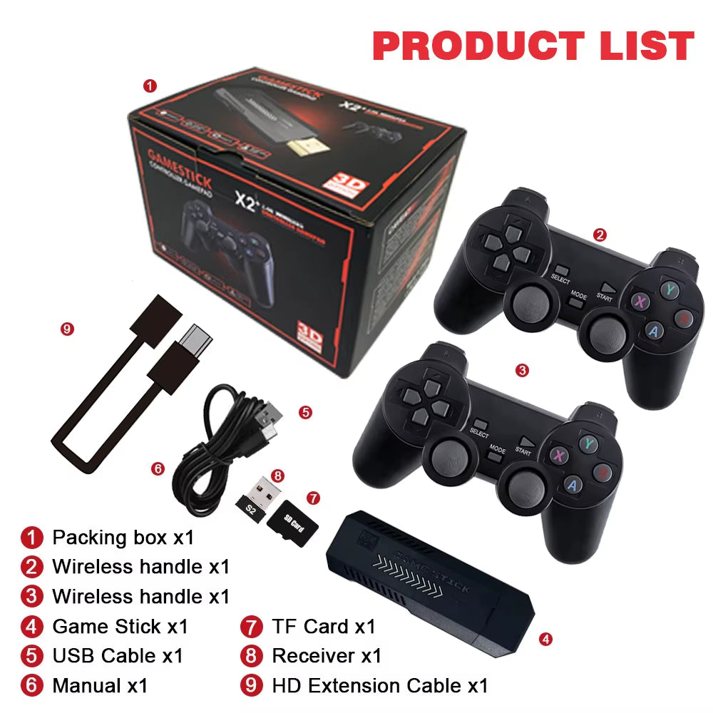 GD10 plus Game Console 4K 3D X2 plus Gaming HD Output TV Game Play 2.4G Dual Handle Portable Video Game Console for PS1 N64
