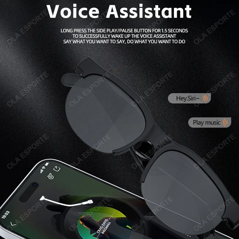 New Smart Glasses Men Bluetooth 5.3 Earphones Anti-Blu-Ray Stereo Headset Dual Speaker Touch Music Control Headphone Sunglasses