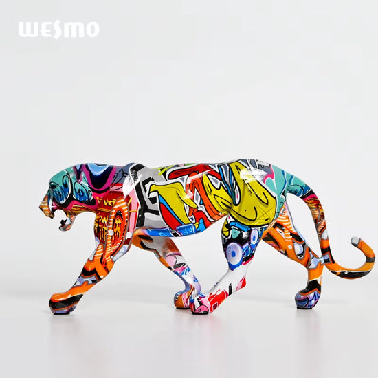 Custom Creative Colorful Art Graffiti Animal Leopard Statue Resin Crafts Modern Home Decoration Sculpture