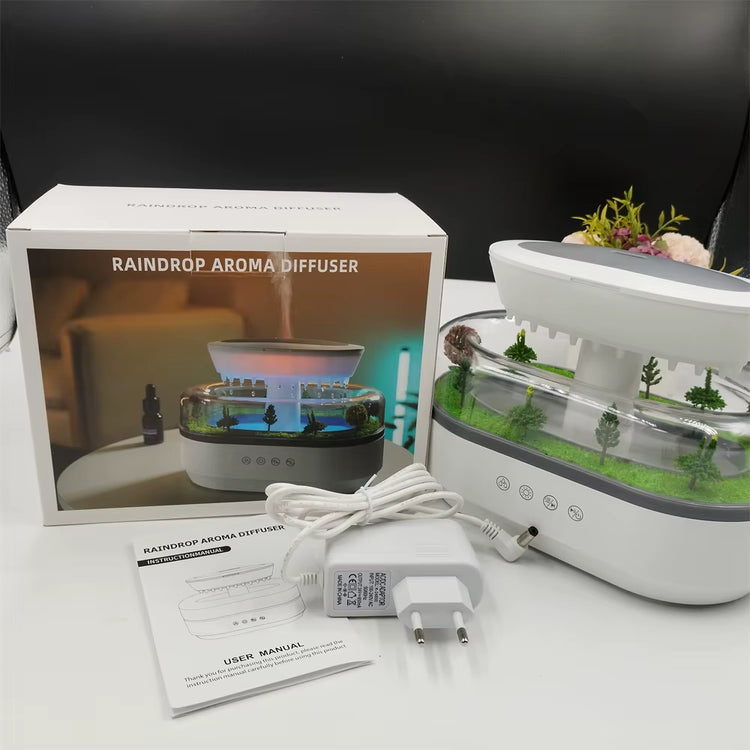 Rain Fragrance Oil Defuser Smart Cool Mist White Noise Micro Plant Landscape Raindrop Air Humidifier Aroma Diffuser with Ce Rohs