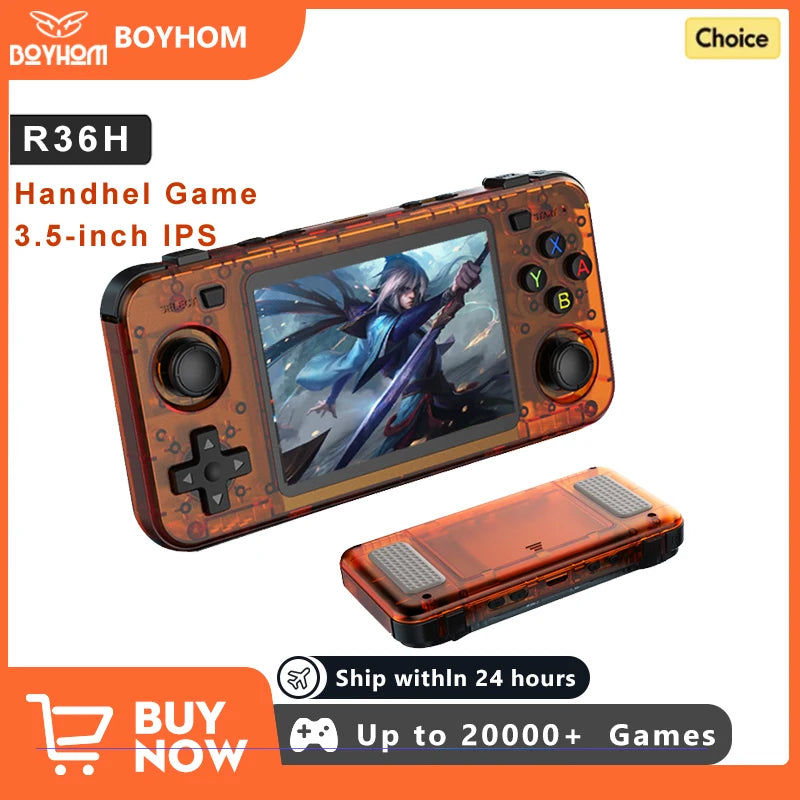 BOYHOM New R36H Handheld Game Console 3.5-Inch IPS Screen Linux RK3326 Retro Video Games Player 3000 Mah 64G 10000+ Classic Game
