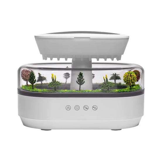 Rain Fragrance Oil Defuser Smart Cool Mist White Noise Micro Plant Landscape Raindrop Air Humidifier Aroma Diffuser with Ce Rohs