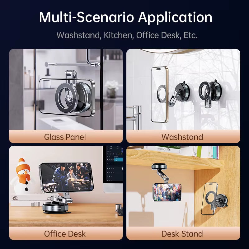 Boneruy X53 360 Rotate Vacuum Suction Cup Metal Phone Holder Aluminium Alloy Magnetic Adsorption for Gym Car Wall Glass