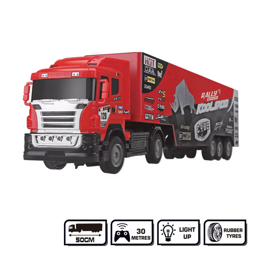 50CM 2.4Ghz RC Container Truck Kids Full Function Remote Control Rally Vehicle W/ Lights Large Truck Toy for City Role Play