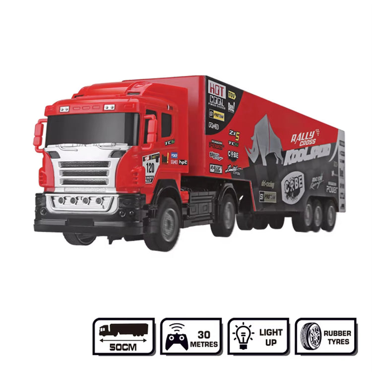 50CM 2.4Ghz RC Container Truck Kids Full Function Remote Control Rally Vehicle W/ Lights Large Truck Toy for City Role Play