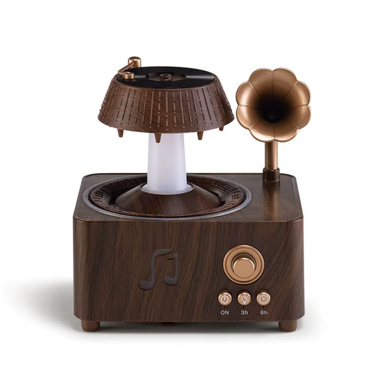 Aromatherapy Spray Humidifier 250Ml with Remote Control and 7-Color Ambient Lighting Bedroom Rain Drop Vintage Gramophone-Style