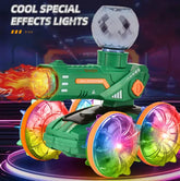 Dual Watch Remote Control 360 Rotating Flashing Light Transparent Wheel Amphibious Shoot Water Spray RC Stunt Car Toys for Kids