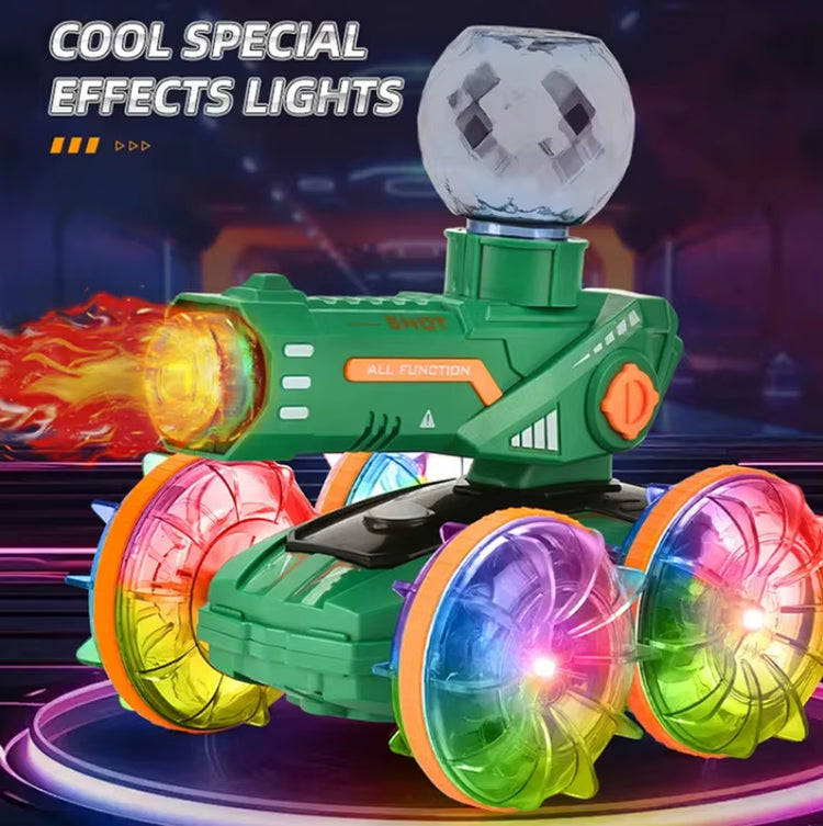 Dual Watch Remote Control 360 Rotating Flashing Light Transparent Wheel Amphibious Shoot Water Spray RC Stunt Car Toys for Kids