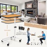 Tavolino Con Ruote Piroettanti Altezza Regolabile a 9 Posizioni Piano Inclinabile, Tavolino Porta PC 61X43,5X93Cm 2 Colori