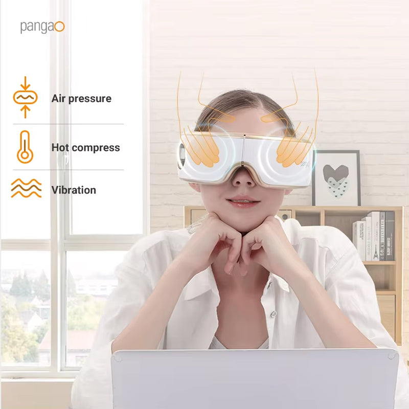 Pangao Wireless Digital 3D Smart Electric Heated Vibrating Relax Eye Care Massager Glasses for Eyes Strain