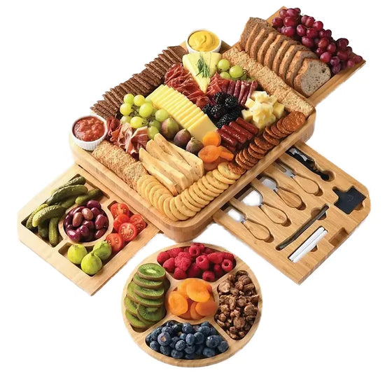 Popular Service Tray Cheese Board Set Bamboo Cooked Food Board with Stainless Steel Knife Gift for Home Use