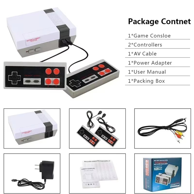 4 Button Controller Gamepad for 8 Bit Retro Video Game Consoles Hdmi-Compatible Mini Stick Built in 620 Games Dual Classic